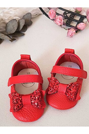 MİNİBİRİ Red Baby Girl Shoes First Step Babet