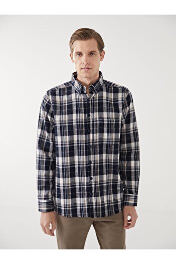 LC Waikiki Чоловіча сорочка LCWAIKIKI Classic Regular Fit з довгим рукавом у клітинку з габардину