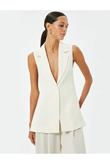 Koton Double Breasted Reverse Jacket Collar - Long Vest, Side Slit and Belt Detail