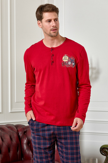 Cossy By Aqua Cb25429 Men's Red New Year Pajamas Set