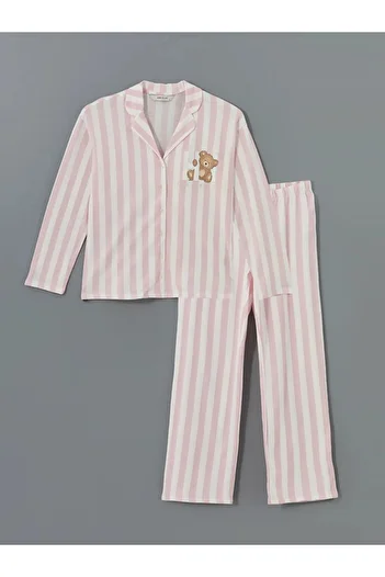LC Waikiki Lcw Young Ecru Shirt Collar Striped Women's Pajamas Set