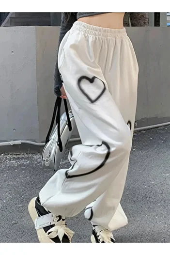 DEEFWEAR Streetwear Harajuku Heart Patterned Oversize Unisex Sweatpants