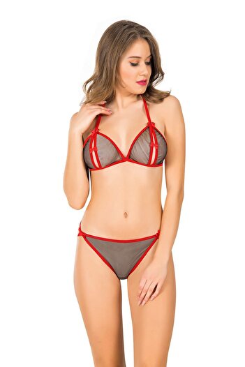 Sistina Flz Black Red Tulle Bra Set 2' Li - 6521 - Size Standard