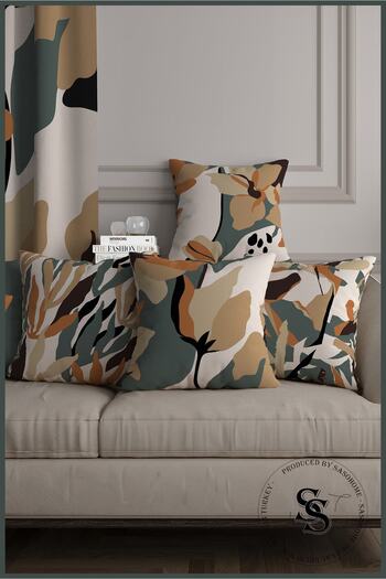 SasoHome Modern Set of 4 Digital Printed Throw Pillow Covers with Surreal Flowers Pattern on a Cream Background