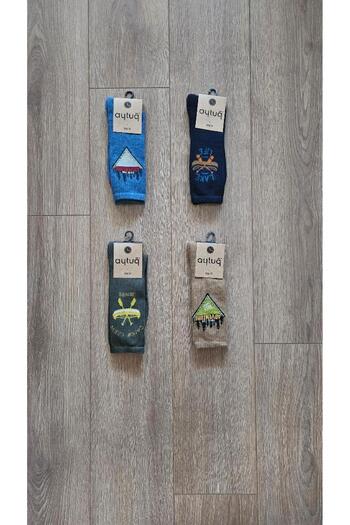 Aytuğ Saac 4 Pairs Men's Adventure in Lake Life (Blue, Navy, Brown, Green) Socks - 22483-4