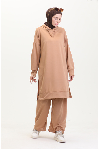 sefamerve Milk Coffee Hooded Tracksuit Set - 0057-11