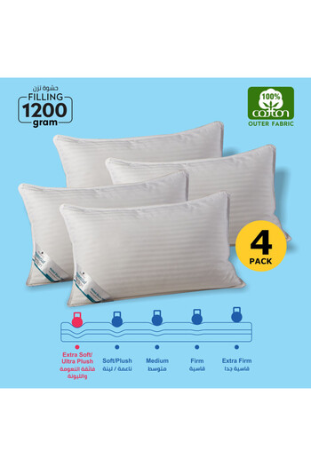 Donetella 1200 Gms Pillow - 50X75 cm Hotel Style 100% Cotton - Gel Fiber Filling Pack Of 4