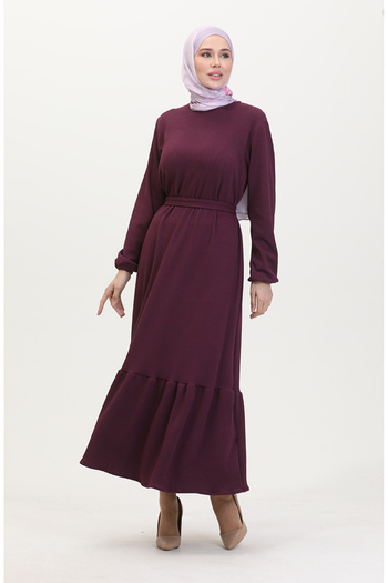 sefamerve Φόρεμα Twist Fabric Ribbed Ruffle 0528-06 Plum