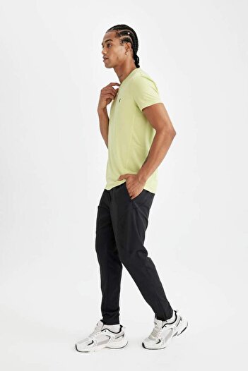 DeFacto Slim Fit Üç Cepli Fermuarlı Paça Dokuma Jogger Eşofman Altı BLACK