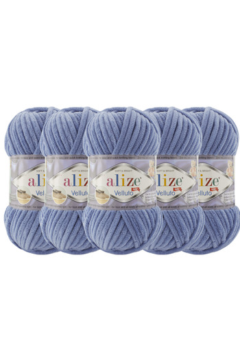 Alize Συσκευασία 5 Velluto Hand Knitted - 374-Blue-Melange- 100 Gr. 9 Μ. Πλεξούδα με δάχτυλα