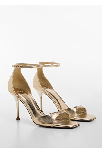 MANGO Woman Sandale cu toc cu aspect metalic