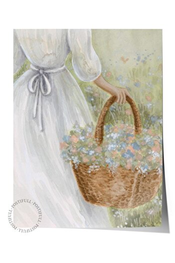 Postifull Picking Flowers Poster, Frameless Wall Poster, Vertical Wall Painting Comfort Series No: 108545