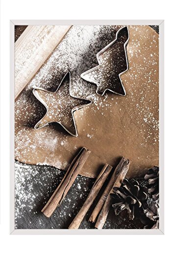 Postifull Gingerbread Framed Painting, White Frame and Poster, Vertical Wall Painting Comfort Series No:108357