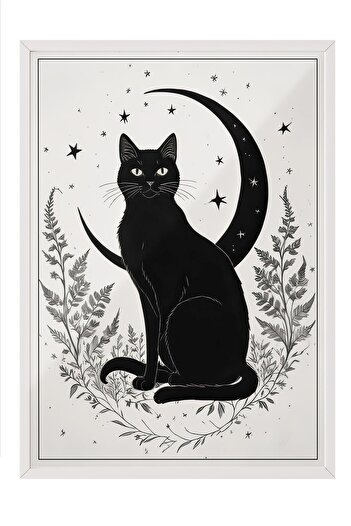 Postifull The Moon Framed Painting, White Frame and Poster, Vertical Wall Painting Comfort Series No:108361