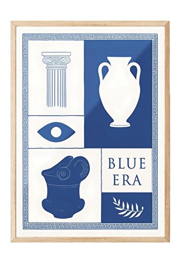 Postifull Blue Era Framed Painting, Wooden Frame and Poster, Vertical Wall Painting Comfort Series No:108482