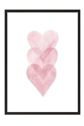 Postifull Watercolour Hearts Framed Painting, Black Frame and Poster, Wall Painting Comfort Series No:108491