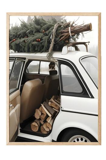 Postifull Holiday Car New Year Painting, Wooden Frame and Poster, Vertical Wall Painting Comfort Series No:108473