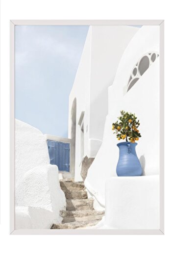 Postifull Mediterranean Stairs Framed Painting, Vertical Wall Painting Comfort Series No:108479