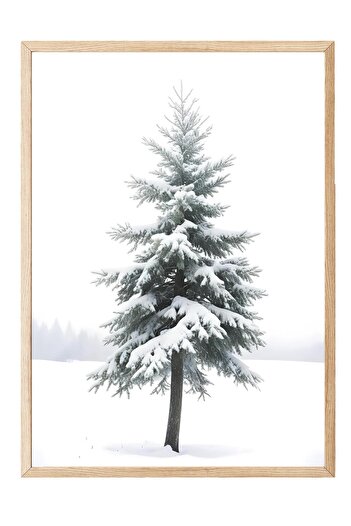 Postifull Snowy Spruce New Year Painting, Wooden Frame and Poster, Vertical Wall Painting Comfort Series No:108474