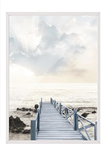 Postifull Jetty at Sunrise Framed Painting, White Frame and Poster, Wall Painting Comfort Series No:108435