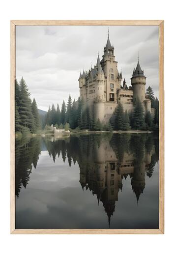 Postifull Magic Castle Reflection Framed Painting, Vertical Wall Painting Comfort Series No:108496