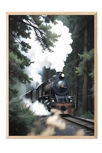 Postifull Magical Steam Train Framed Painting, Vertical Wall Painting Comfort Series No:108497
