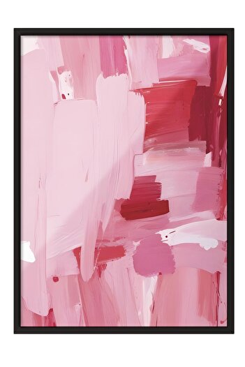 Postifull Pink Oil Framed Painting, Black Frame and Poster, Vertical Wall Painting Comfort Series No:108490