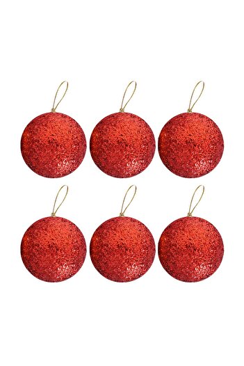 Patladı Gitti Christmas Tree Ornament Silvery Red Color Ball 5 cm 6 Pieces