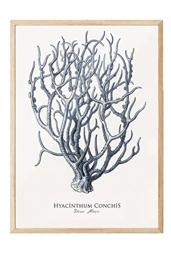 Postifull Blue Coral Framed Painting, Wooden Frame and Poster, Vertical Wall Painting Comfort Series No:108438