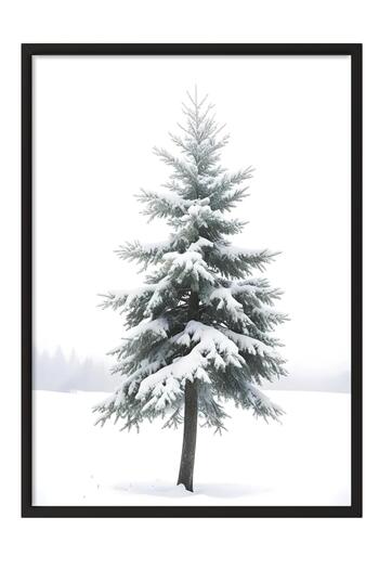 Postifull Snowy Spruce New Year Painting, Black Frame and Poster, Vertical Wall Painting Comfort Series No:108474