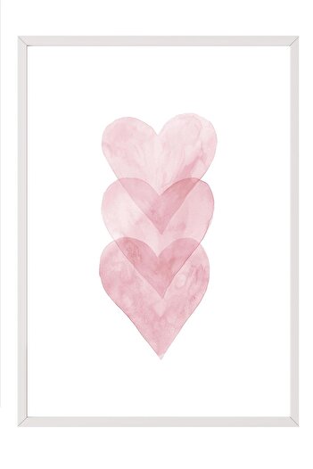 Postifull Watercolour Hearts Framed Painting, White Frame and Poster, Wall Painting Comfort Series No:108491