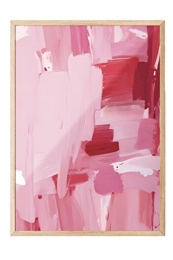 Postifull Pink Oil Framed Painting, Wooden Frame and Poster, Vertical Wall Painting Comfort Series No:108490