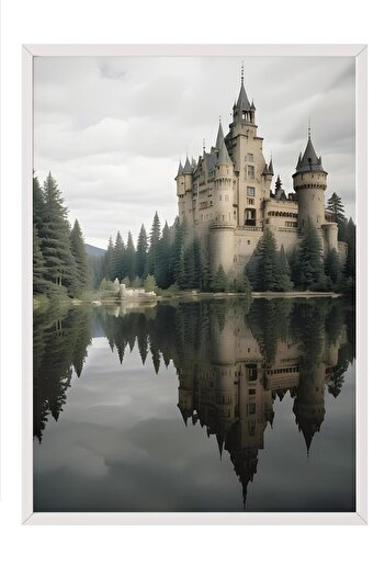 Postifull Magic Castle Reflection Framed Painting, Vertical Wall Painting Comfort Series No:108496