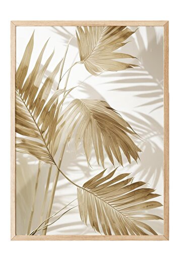 Postifull Palm Gold Framed Painting, Wooden Frame and Poster, Vertical Wall Painting Comfort Series No:108380