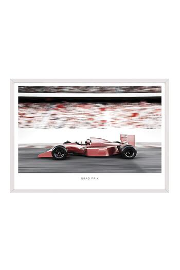 Postifull Red Race Car Framed Painting, White Frame and Poster, Horizontal Wall Painting Comfort Series No:108391