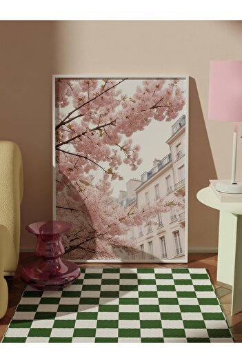 Postifull Cherry Branches Framed Painting, White Frame and Poster, Wall Painting Comfort Series No:108367