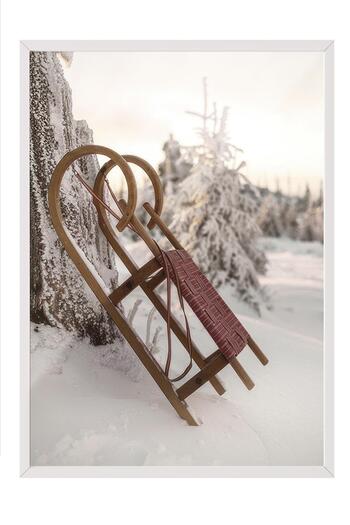 Postifull Winter Sleigh Framed Painting, White Frame and Poster, Wall Painting Comfort Series No:108512