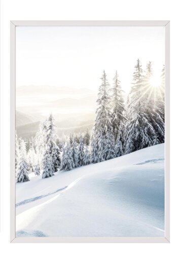 Postifull Winter Sunrise Framed Painting, White Frame and Poster, Wall Painting Comfort Series No:108510