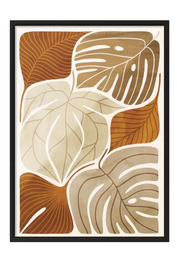 Postifull Warm Leaves Framed Painting, Black Frame and Poster, Vertical Wall Painting Comfort Series No:108528