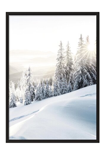 Postifull Winter Sunrise Framed Painting, Black Frame and Poster, Wall Painting Comfort Series No:108510