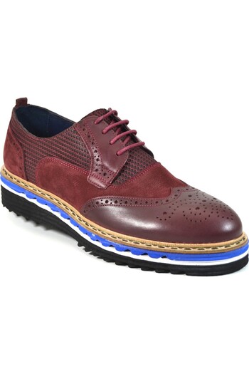 KOMCERO 2636 Genuine Leather Navy Blue & Claret Red High Sole Casual Men's Shoes
