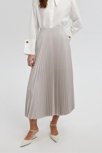 MİZAN MODA Women's Elastic Waist Leather Look Pleated Skirt