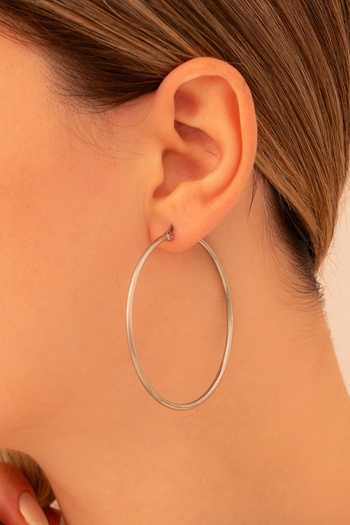OSMANLI GÜMÜŞ 50mm Hoop Cut Ottoman Round Women's Earrings - Gkpkupekare-Gms