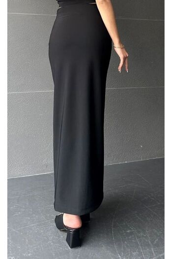 segiza Black Long Slit Soft Touch Lycra Skirt - Swan