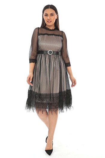 rapellin Strapless Collar Plus Size Lace Dress 1787-black/gold