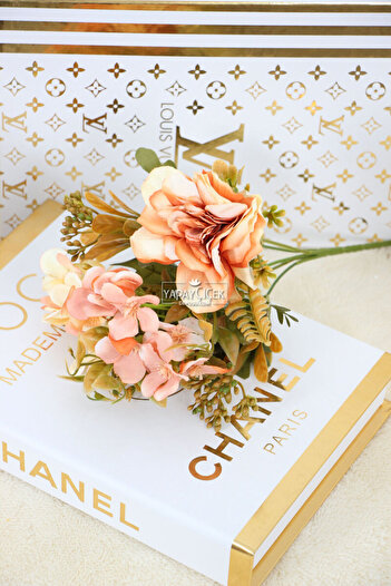 Yapay Çiçek Deposu Artificial Mini Garnished Bush Rose-Hydrangea Bunch Salmon