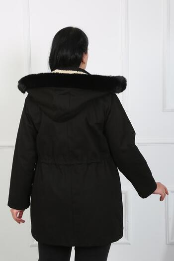 By Alba Collection Women's Black Gabardine Fabric Wool Large Size Coat