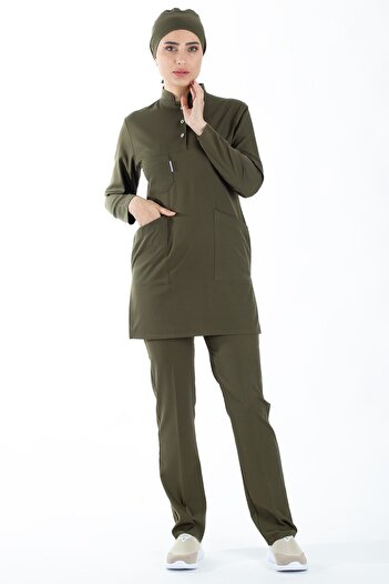 Alsancak Üniforma Χακί πράσινο χοντρό ύφασμα Lycra Hijab Nurse Jersey and Surgical Doctor Jersey