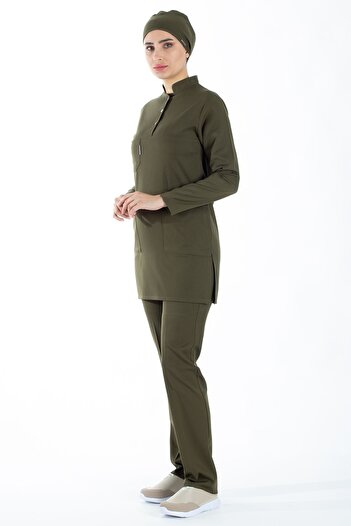 Alsancak Üniforma Χακί πράσινο χοντρό ύφασμα Lycra Hijab Nurse Jersey and Surgical Doctor Jersey