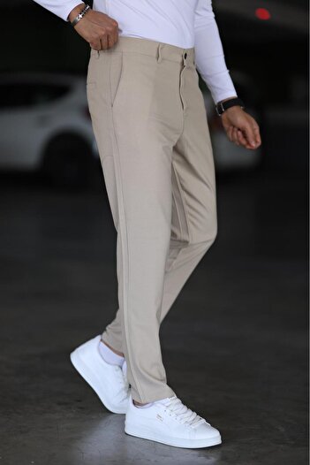 Bürke Erkek Krem/Bej Renk italyan Kesim Slim Fit Kaliteli Kumaş Pantolon